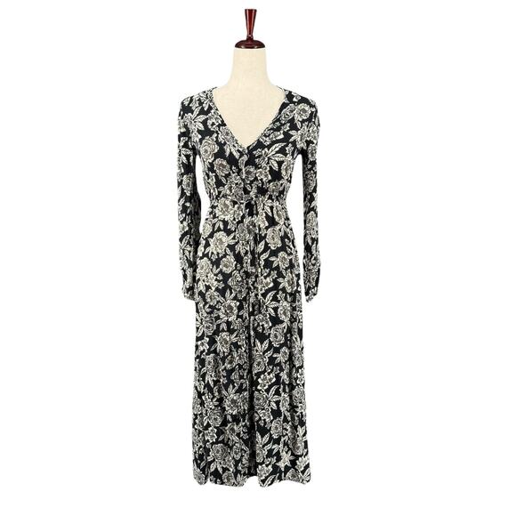 Billabong Dresses & Skirts - Billabong Allegra Floral Maxi Button Down Dress Womens S Black White Rayon